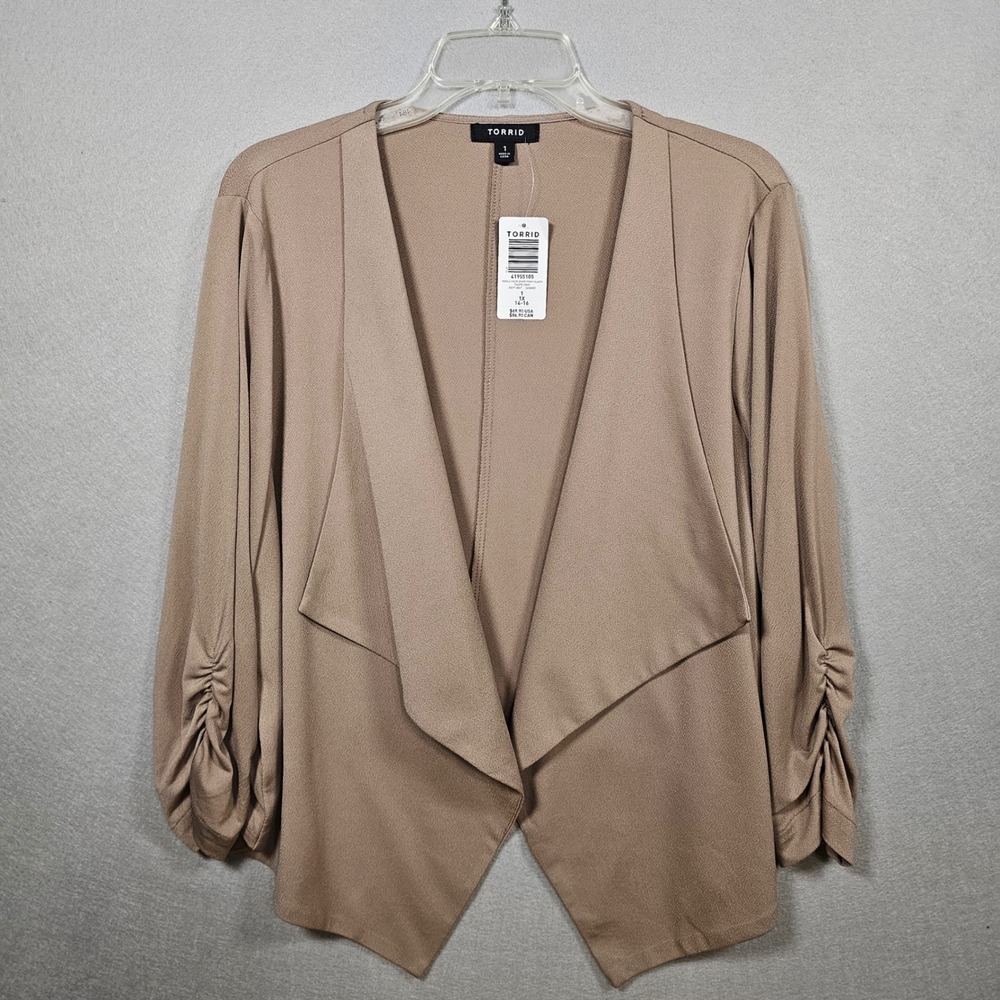 Torrid Pebble Crepe Drape Front Blazer Taupe Gray Size 1 14-16 NWT